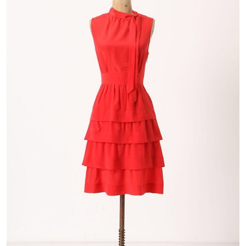 Anthropologie ruffled oska dress sz 4 red